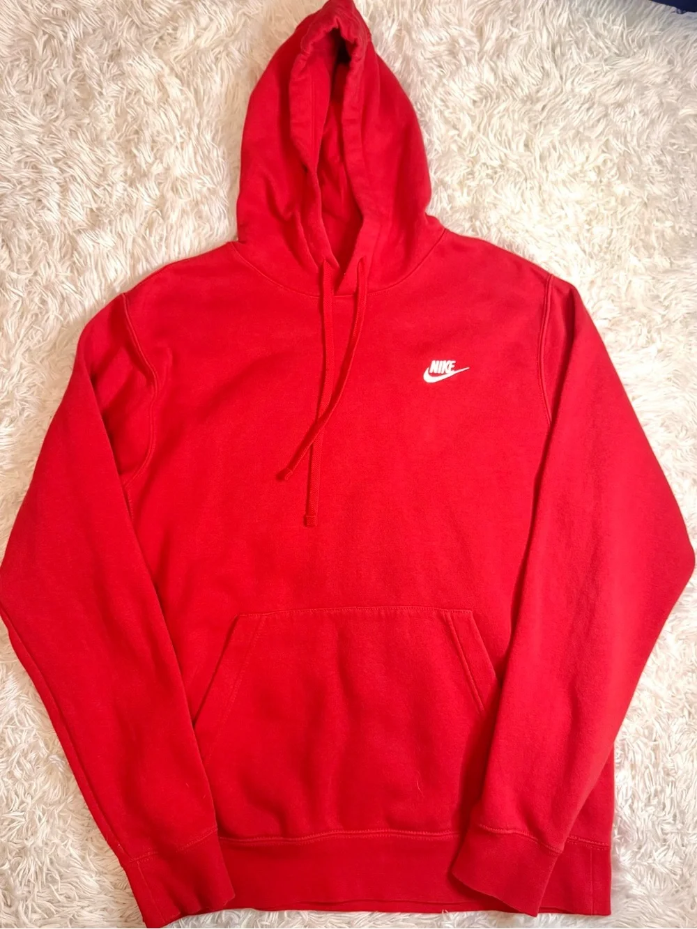 Nike Red Men's Pullover Hoodie with White Swoosh